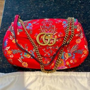 Gucci-Marmont Red Silk Handbag